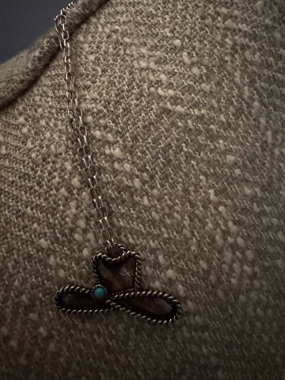 Silver Western Hat Pendant Necklace with Turquoise Accent